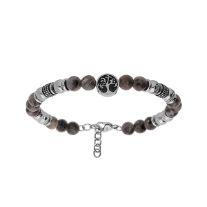 BRACELET ACIER BOULES SPECROLITE VÉRITABLE  AVEC ARBRE DE VIE 18+3CM