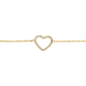 BRACELET ACIER DORÉ COEUR CONTOUR OXYDES BLANCS 16+3CM
