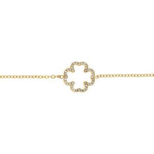 BRACELET ACIER DORÉ FLEUR CONTOUR OXYDES BLANCS 16+3CM