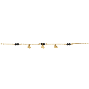 BRACELET ACIER DORÉ COEURS LISSES ET OXYDES NOIRS FACETÉS 16+3CM