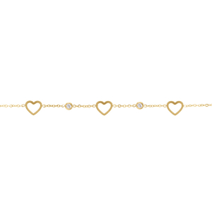 BRACELET ACIER DORÉ COEURS EVIDÉS OXYDES BLANCS SERTIS 16+3CM