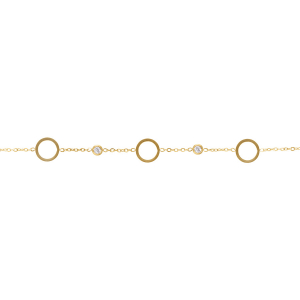 BRACELET ACIER DORÉ CERCLES EVIDÉS ET OXYDES BLANCS SERTIS CLOS 16+3CM