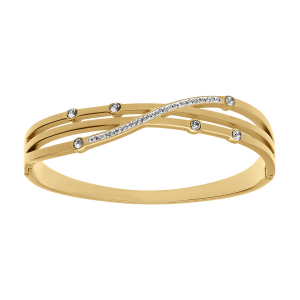 BRACELET ACIER DORÉ 60MM ARTICULÉ OXYDES BLANCS SERTIS