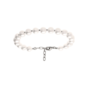 BRACELET ACIER PERLE BLANCHE DE CULTURE D'EAU DOUCE 8-9MM IRRÉGULIERE  20+3CM