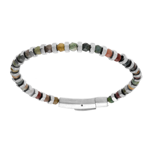BRACELET ACIER ET PERLE AGATE VÉRITABLE 4MM  FERMOIR 20CM