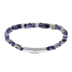 BRACELET ACIER BOULES SODALITE 20CM