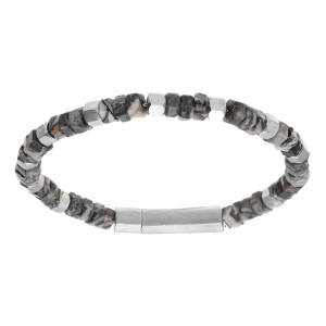 BRACELET ACIER BOULES JASPE GRISE 20CM