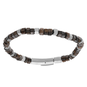 BRACELET ACIER BOULES MARRON ILMÉNITE ET BRONZITITE 20CM