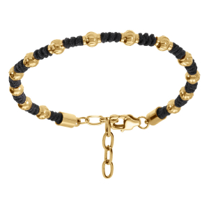 BRACELET ACIER DORÉ ET CORDE NOIRE 19+3CM