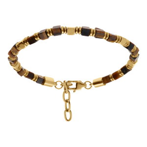 BRACELET ACIER DORÉ OEIL DE TIGRE ET HEMATITE 19+3CM