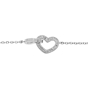 BRACELET ACIER DOUBLE COEUR OXYDES BLANCS SERTIS 15+3CM