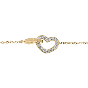 BRACELET ACIER ET PVD DORÉ DOUBLE COEUR OXYDES BLANCS SERTIS 15+3CM