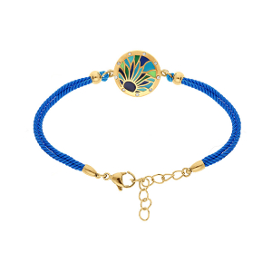 BRACELET ACIER DORÉ JAUNE STELLA MIA RÉSINE BLEU ET VERTE CORDON BLEU 16+3CM