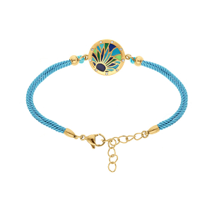 BRACELET ACIER DORÉ JAUNE STELLA MIA RÉSINE BLEU ET VERTE CORDON BLEU 16+3CM
