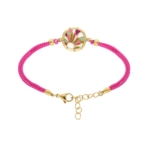 BRACELET ACIER DORÉ JAUNE STELLA MIA RÉSINE ROSE ET VIOLET CORDON FUSHIA  16+3CM