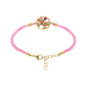BRACELET ACIER DORÉ JAUNE STELLA MIA RÉSINE ROSE ET VIOLET CORDON FUSHIA  16+3CM