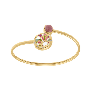 BRACELET ACIER DORÉ JAUNE STELLA MIA JONC FLEXIBLE RÉSINE BLANC ROSE ET VIOLET