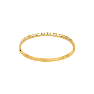 BRACELET ACIER DORÉ RIGIDE ARTICULÉE OXYDES BLANCS SERTIS 63X47MM