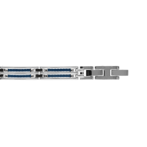 BRACELET ACIER DOUBLE CABLE BLEU 19CM + 1.5CM RÉGLABLE DOUBLE FERMOIR