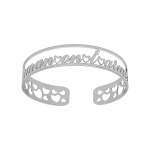 BRACELET ACIER RIGIDE OUVERT DECOUPÉ MAMAN ON T'AIME AVEC COEURS