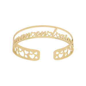 BRACELET ACIER ET PVD DORÉ RIGIDE OUVERT DECOUPÉ MAMAN ON T'AIME AVEC COEURS