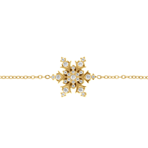 BRACELET ACIER DORÉ FLOCON DE NEIGE 20MM X 16MM  OXYDE BLANCS SERTIS   17+5CM