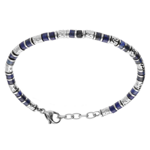 BRACELET ACIER RONDELLES LAPIS LAZULI BLEU VÉRITABLE 19+3CM