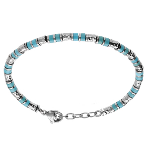 BRACELET ACIER RONDELLES HOWLITE BLEU 19+3CM