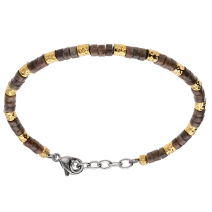 BRACELET ACIER RONDELLES LABRADORITE ET DORE 19+3CM