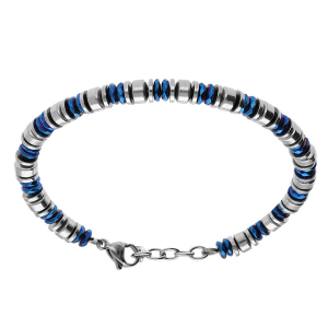 BRACELET ACIER RONDELLES ET PVD BLEU 20+3CM BRACELET ACIER RONDELLES ET PVD BLEU 20+3CM
