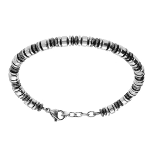 BRACELET ACIER RONDELLES HÉMATITE VÉRITABLE  20+3CM