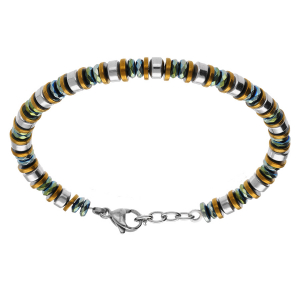 BRACELET ACIER RONDELLES PVD VERT ET DORÉ JAUNE  20+3CM
