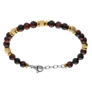 BRACELET ACIER OEIL DE TIGRE MARRON ET DORÉ JAUNE 19+3CM