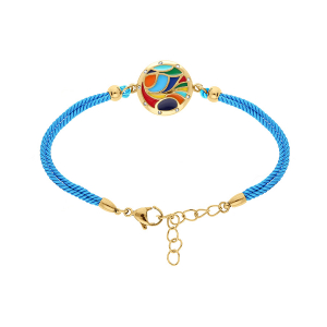 BRACELET ACIER DORÉ JAUNE STELLA MIA RÉSINE MULTICOULEUR CORDON BLEU 16+3CM
