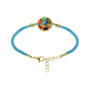 BRACELET ACIER DORÉ JAUNE STELLA MIA RÉSINE MULTICOULEUR CORDON BLEU 16+3CM