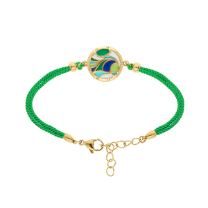 BRACELET ACIER DORÉ JAUNE STELLA MIA RÉSINE MULTICOULEUR CORDON VERT 16+3CM