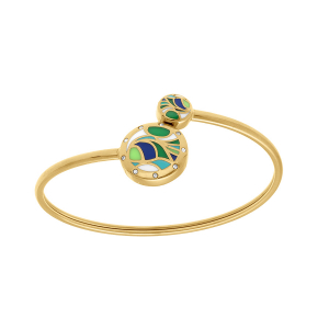 BRACELET ACIER DORÉ JAUNE STELLA MIA JONC FLEXIBLE  RÉSINE VERTE ET BLEU