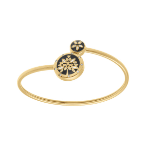 BRACELET ACIER DORÉ JAUNE STELLA MIA JONC FLEXIBLE  RÉSINE NOIRE ET BLANCHE