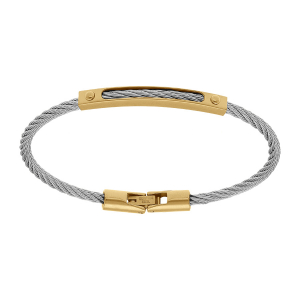 BRACELET ACIER DORÉ ET CABLE GRIS