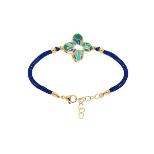 BRACELET ACIER DORÉ STELLA MIA FORME FLEUR 16MM RÉSINE VERT ET BLEU  CORDON BLEU ROYAL   16+3CM