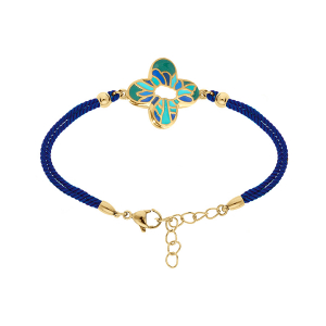 BRACELET ACIER DORÉ STELLA MIA FORME FLEUR 16MM RÉSINE VERT ET BLEU  CORDON BLEU ROYAL   16+3CM