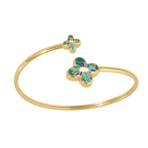 BRACELET ACIER DORÉ STELLA MIA JONC FLEXIBLE FORME FLEUR 16MM ET 9MM  RÉSINE VERT ET BLEU