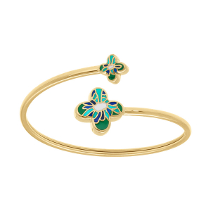 BRACELET ACIER DORÉ STELLA MIA JONC FLEXIBLE FORME FLEUR 16MM ET 9MM  RÉSINE VERT ET BLEU