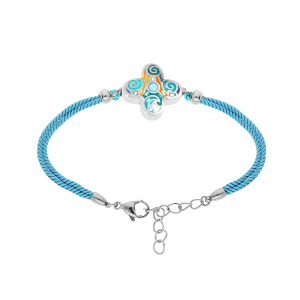BRACELET ACIER STELLA MIA  FORME FLEUR 16MM RÉSINE MULTI COULEUR CORDON BLEU 16+3CM
