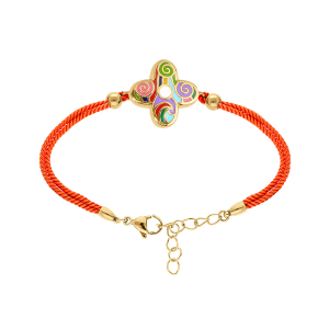 BRACELET ACIER DORÉ STELLA MIA FORME FLEUR 16MM RÉSINE MULTI COULEUR CORDON ORANGE   16+3CM