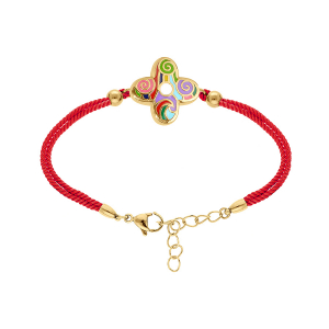BRACELET ACIER DORÉ STELLA MIA FORME FLEUR 16MM RÉSINE MULTI COULEUR CORDON ROUGE  16+3CM