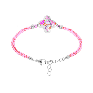 BRACELET ACIER STELLA MIA  FORME FLEUR 16MM RÉSINE ROSE CORDON ROSE 16+3CM