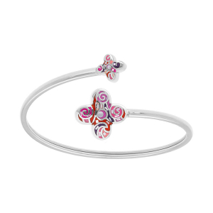 BRACELET ACIER STELLA MIA JONC FLEXIBLE FORME FLEUR RÉSINE ROSE