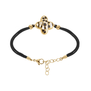 BRACELET ACIER DORÉ STELLA MIA 16MM RÉSINE BLANCHE ET NOIRE CORDON NOIR  16+3CM