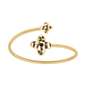 BRACELET ACIER DORÉ STELLA MIA JONC FLEXIBLE RÉSINE BLANCHE ET NOIRE